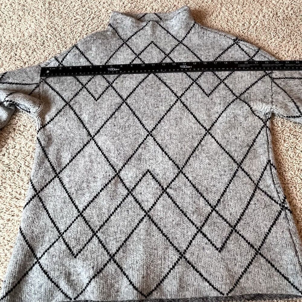 Christian Siriano New York Women Black Gray Turtleneck Sweater M Diamond Wool Bl - Picture 9 of 12